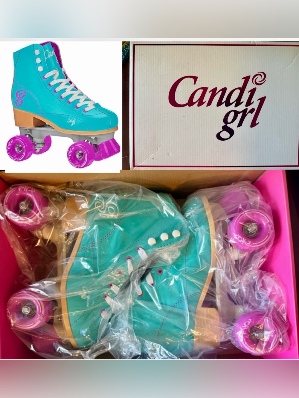 Candi Girl Sabina Mint/Fuchsia Roller Skates Women’s Size 6~BRAND NEW